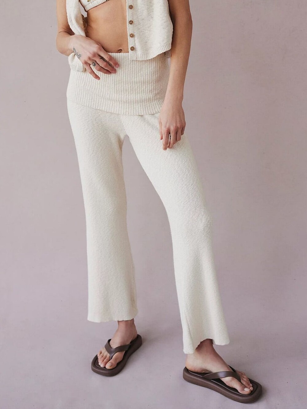 Free People Womens Cream Boho Beach Vacation Ruby Sweater Pants Size Medium